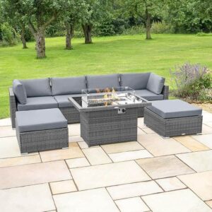 Harrier Luxury Rattan Outdoor Sofa - 4 Seats + 2 Ottomans - Optional Fire Pit Table & Cover